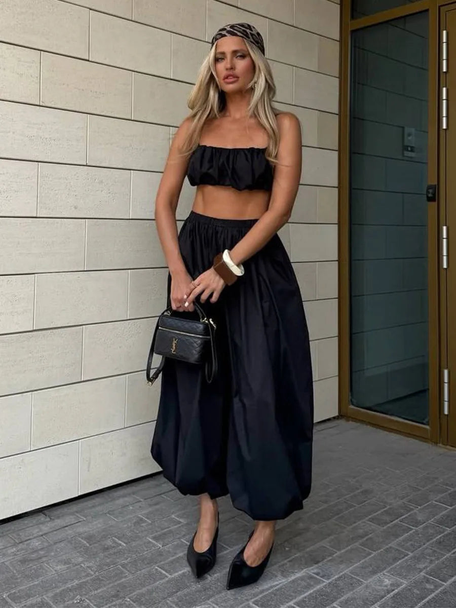 Cotton Lantern Wide-Leg Pants | Wovetsa