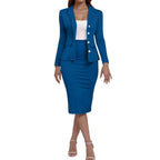 Women's Business Skirt Suit Set Long Sleeve Blazer Jacket And Pencil Skirt Set Casual Office Work 2 Piece Outfits
