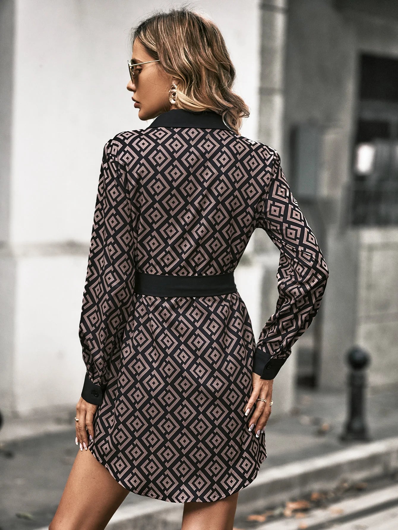Printed Asymmetric Mini Dress with Waist-Cinching Straps | Wovetsa