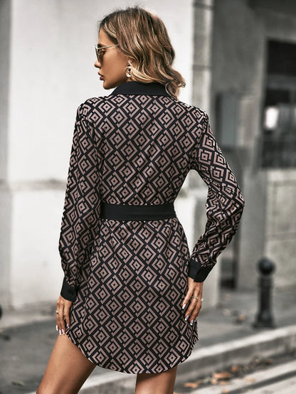 Printed Asymmetric Mini Dress with Waist-Cinching Straps | Wovetsa