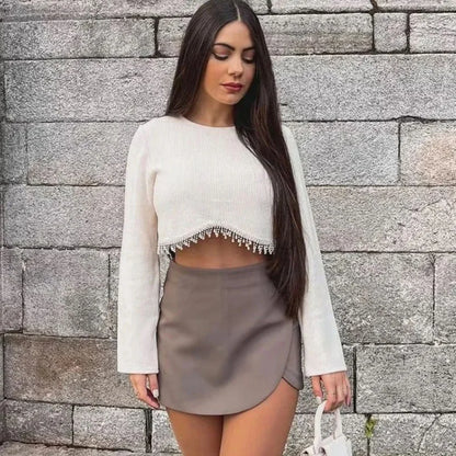 High Waist Asymmetric Mini Skort | Wovetsa