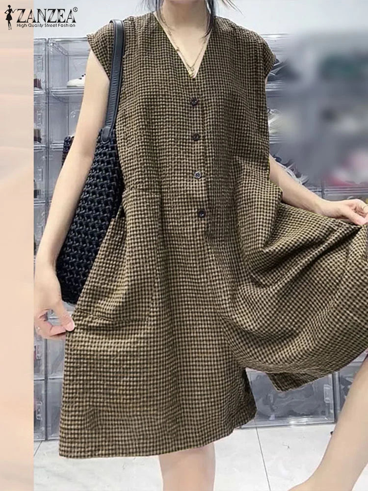 Plaid Sleeveless Jumpsuit | Wovetsa