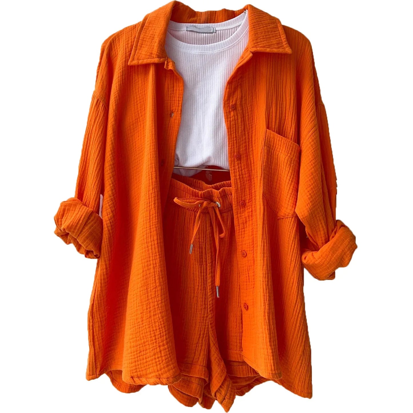 Long Shirt & High Waist Shorts Set | Wovetsa