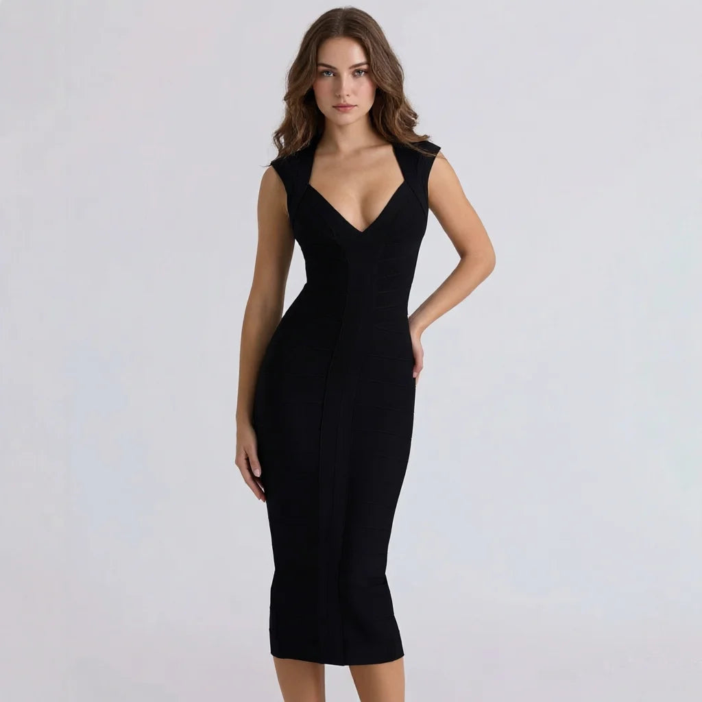 Striped Bandage Knit Midi Dress | Wovetsa