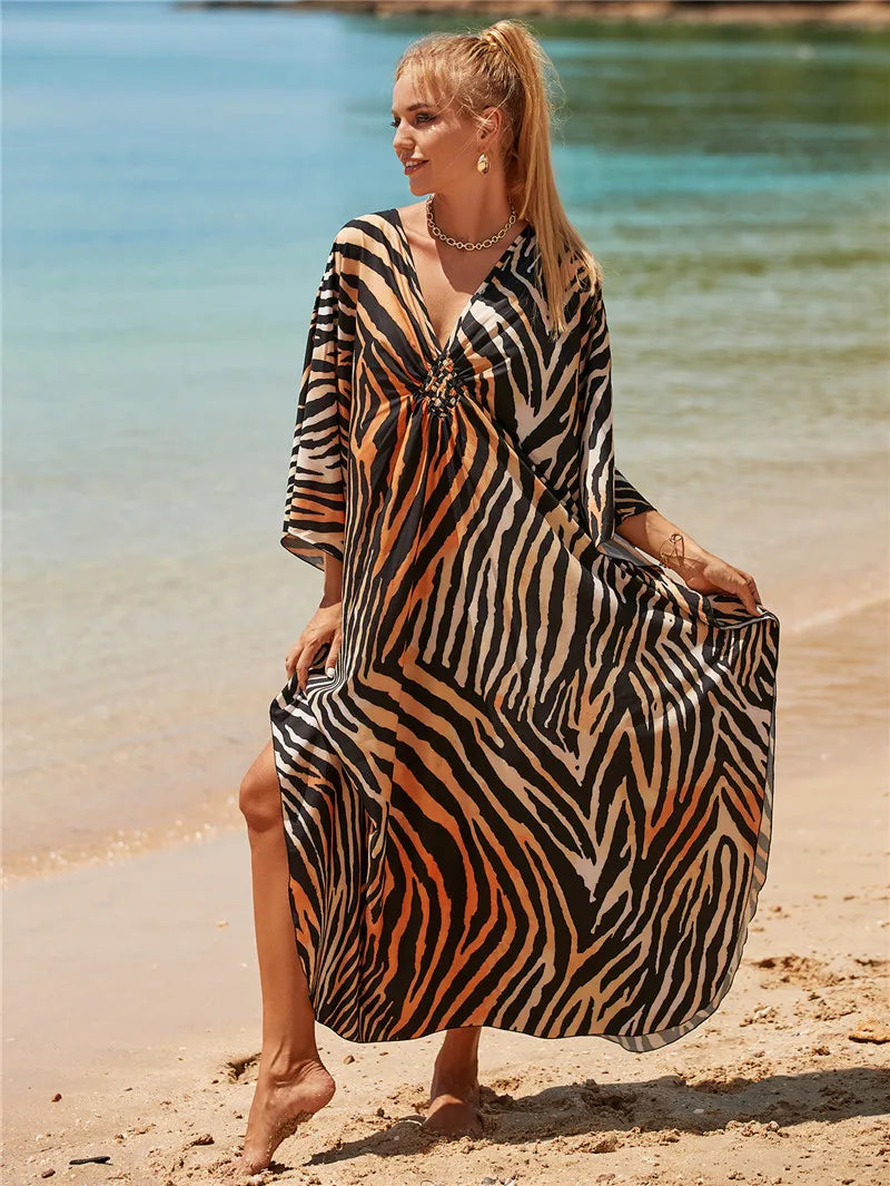 Animal Print Kaftan Beach Cover-Up Dress | Wovetsa