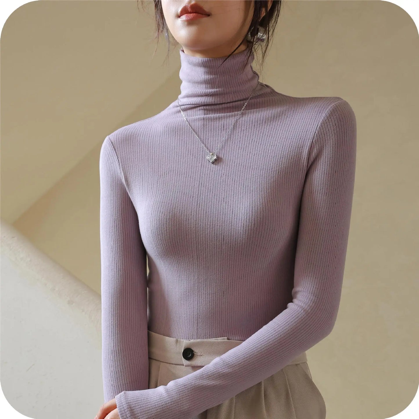 Women T-shirts Long Sleeve High Strecth Slim Fit Bottoming Shirts Casual Korean Turtleneck Warm Autumn Winter Inner Basic Tops