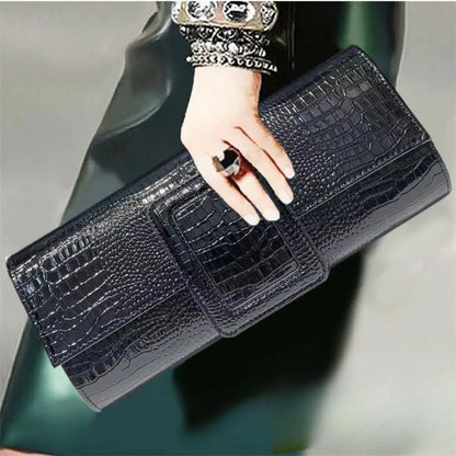 Crocodile Pattern Structured Clutch Handbag | Wovetsa