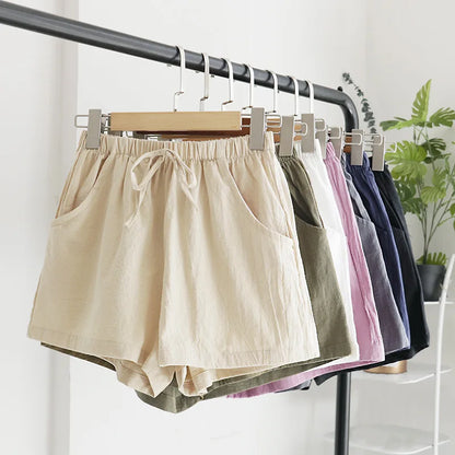 High Waist Cotton Linen Shorts | Wovetsa