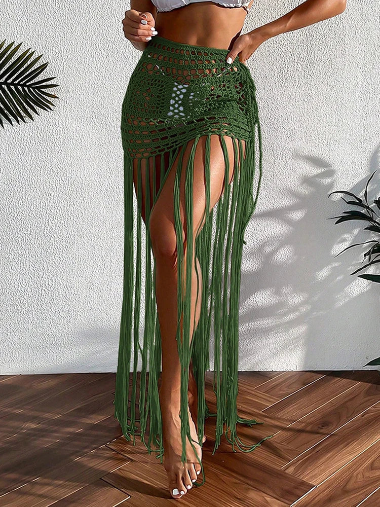 Crochet Tassel Beach Cover-Up Maxi Skirt | Wovetsa
