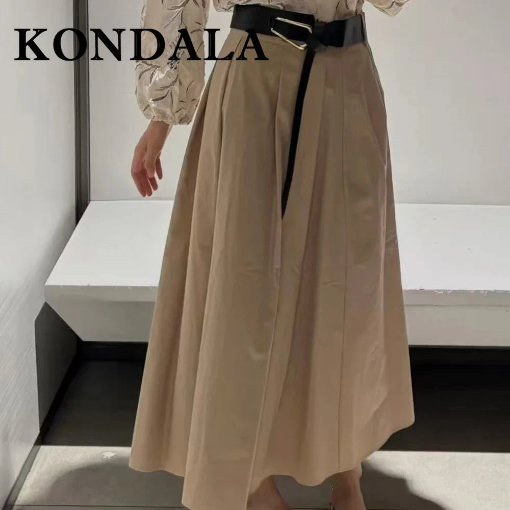 Vintage Draped A-Line Maxi Skirt with Belt | Wovetsa