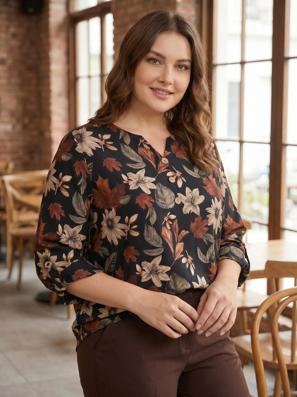 Plus Size Floral Print V-Neck Tunic Blouse | Wovetsa