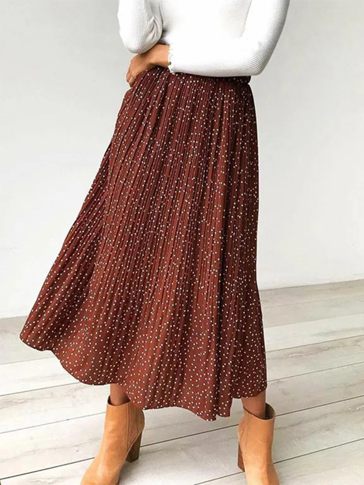 Polka Dot Pleated Midi Skirt | Wovetsa