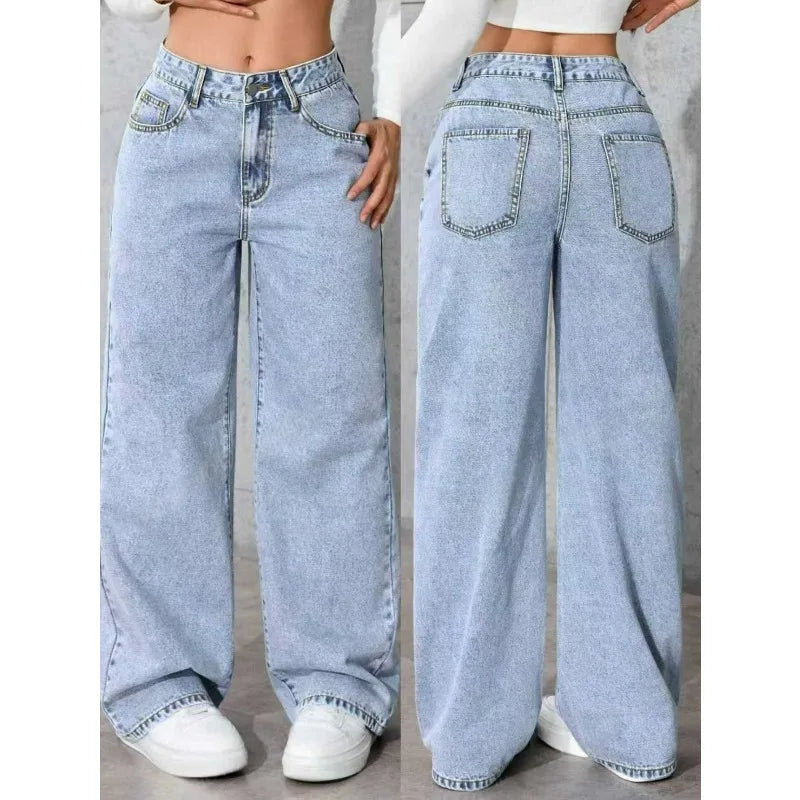 Y2K Wide Leg Straight Denim Jeans | Wovetsa