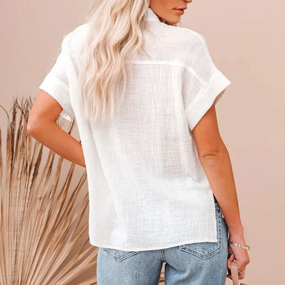 Women's Cotton Linen Short Sleeve Blouse | Wovetsa