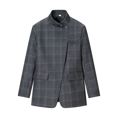 Plaid Stand Collar Blazer | Wovetsa