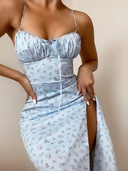 Floral Ruched Satin Slip Dress | Wovetsa