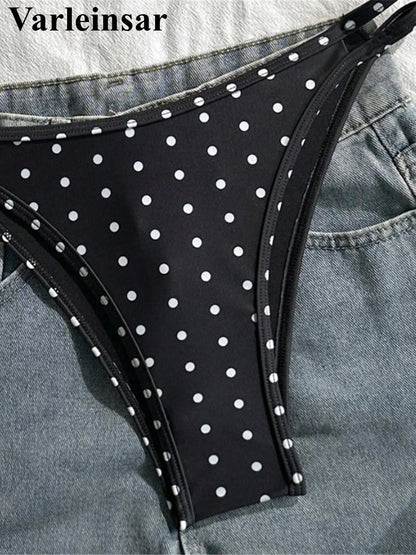 Polka Dot V-Neck High-Leg Bikini Set | Wovetsa
