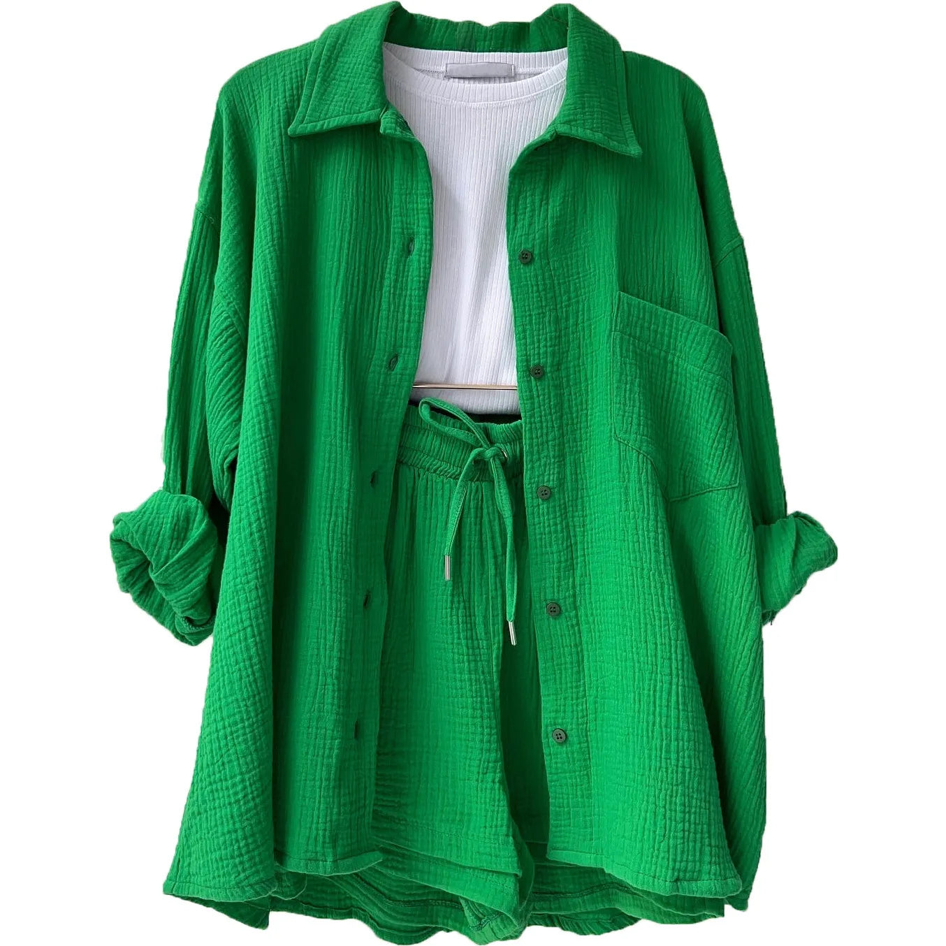 Long Shirt & High Waist Shorts Set | Wovetsa
