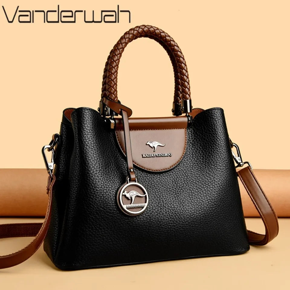 3-Layer PU Leather Tote Shoulder Bag | Wovetsa