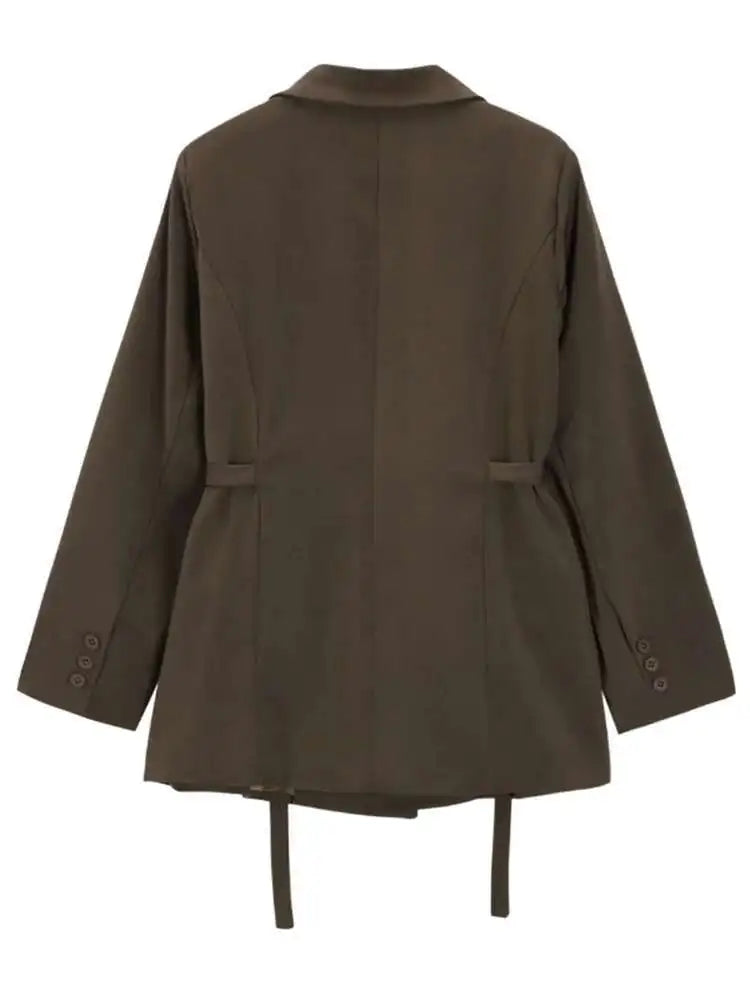 LANMREM Belt Spliced Design Blazer Women Vintage Notched Collar Single Button Coat Fashion 2025 Spring New Clothing 2AA4613