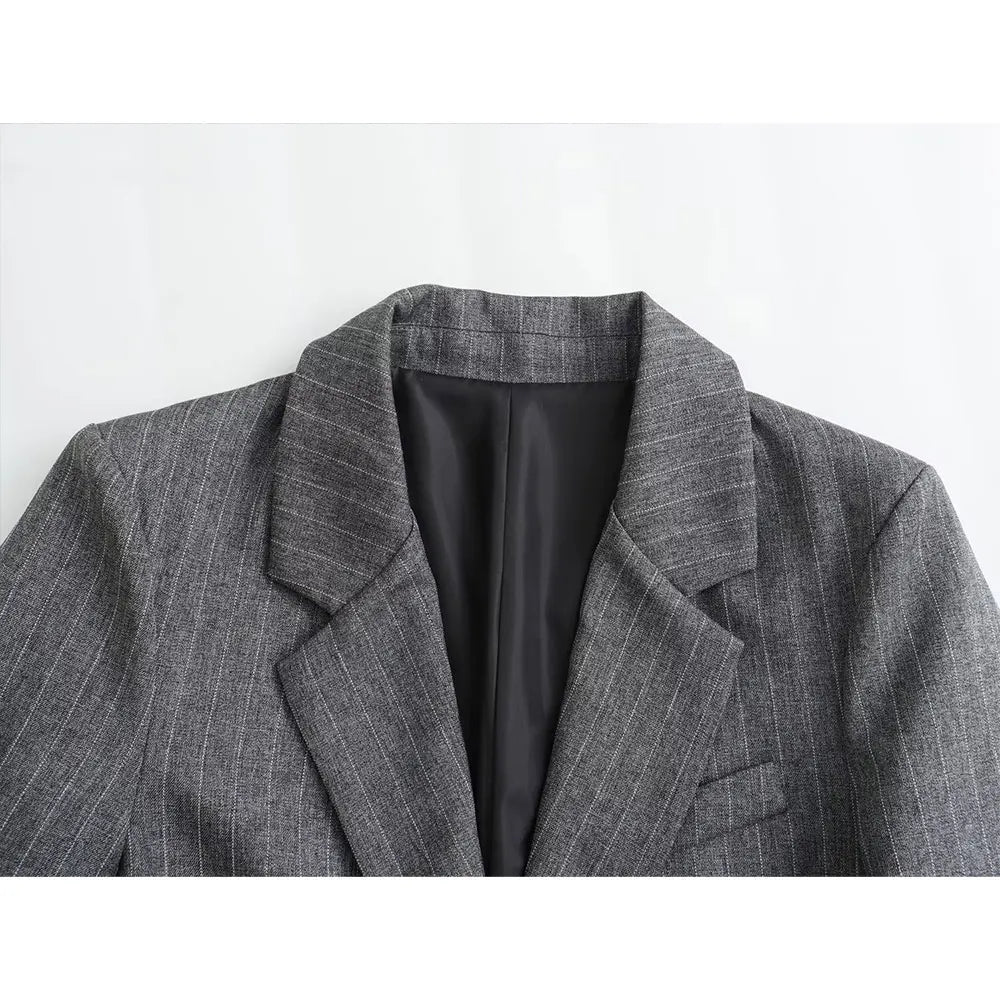 Striped Notch Lapel Blazer with Pockets | Wovetsa