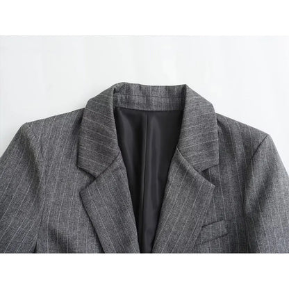 Striped Notch Lapel Blazer with Pockets | Wovetsa