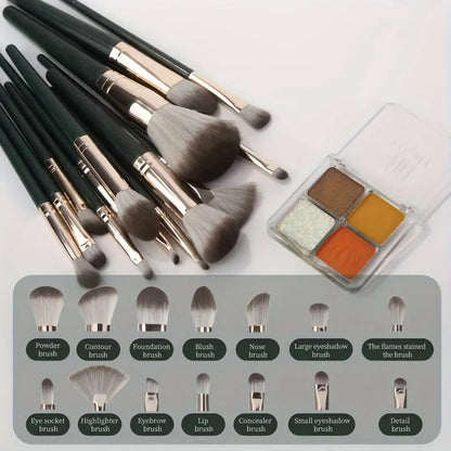 14-Piece Jade Green Makeup Brush Set with Travel Pouch | Wovetsa