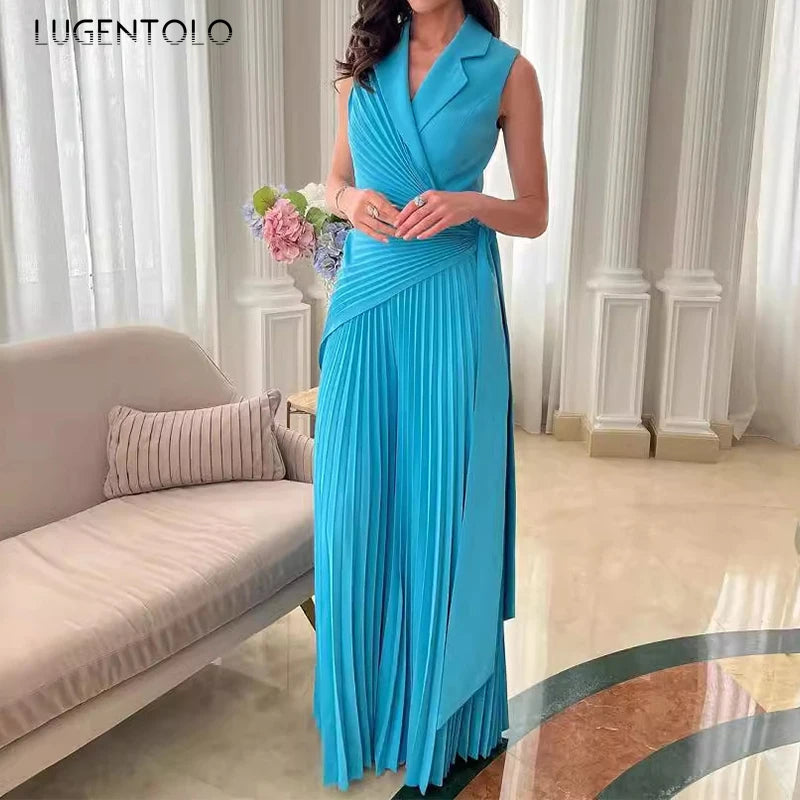 Lace-Up V-Neck Wide-Leg Jumpsuit | Wovetsa