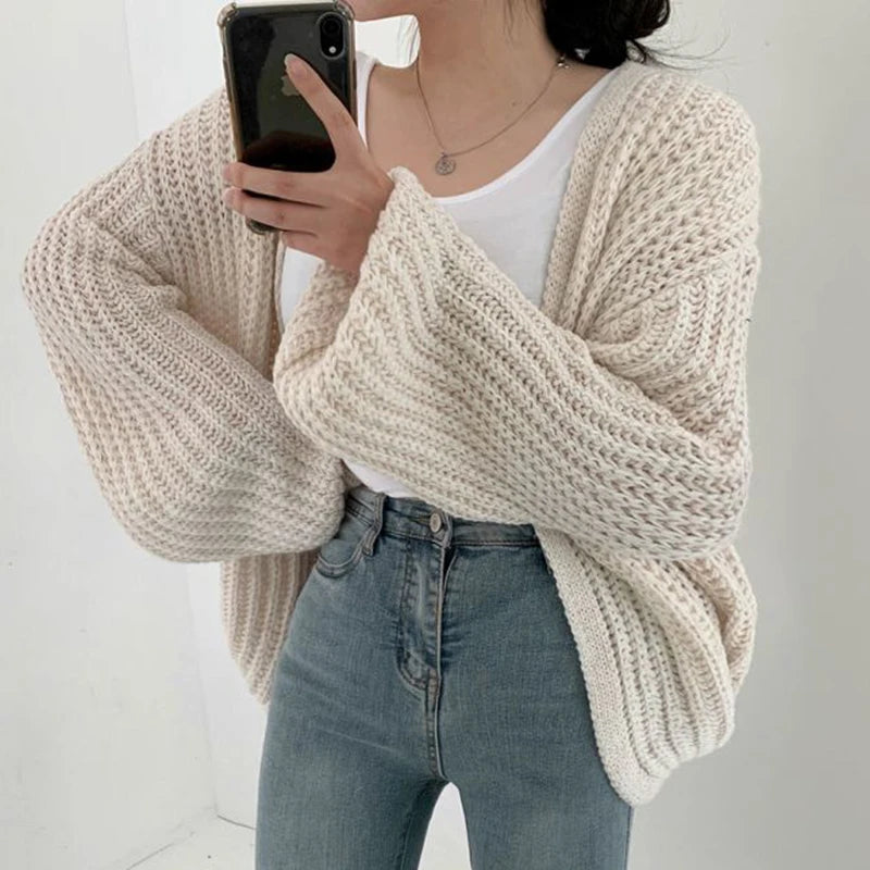 Lantern Sleeve Knit Cardigan | Wovetsa
