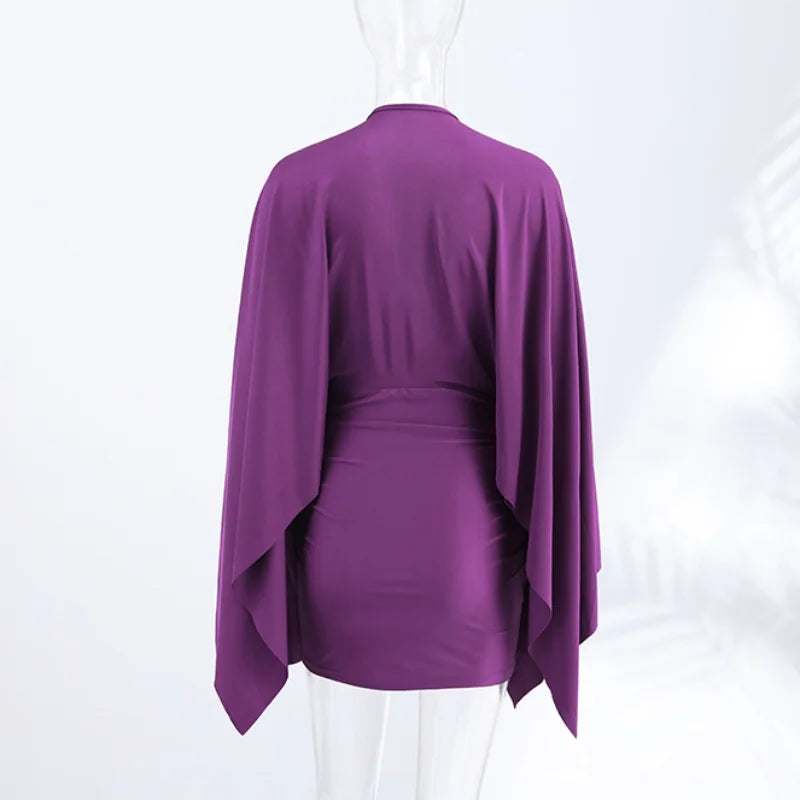 V-Neck Flare Sleeve Mini Dress | Wovetsa