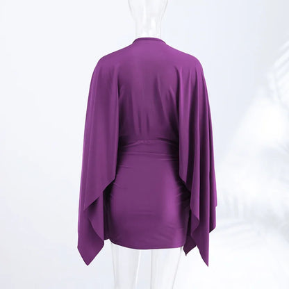 V-Neck Flare Sleeve Mini Dress | Wovetsa