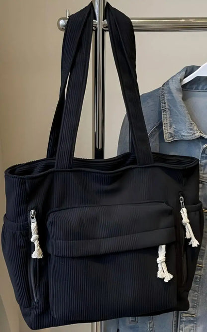 Corduroy Multi-Pocket Shoulder Tote Bag | Wovetsa