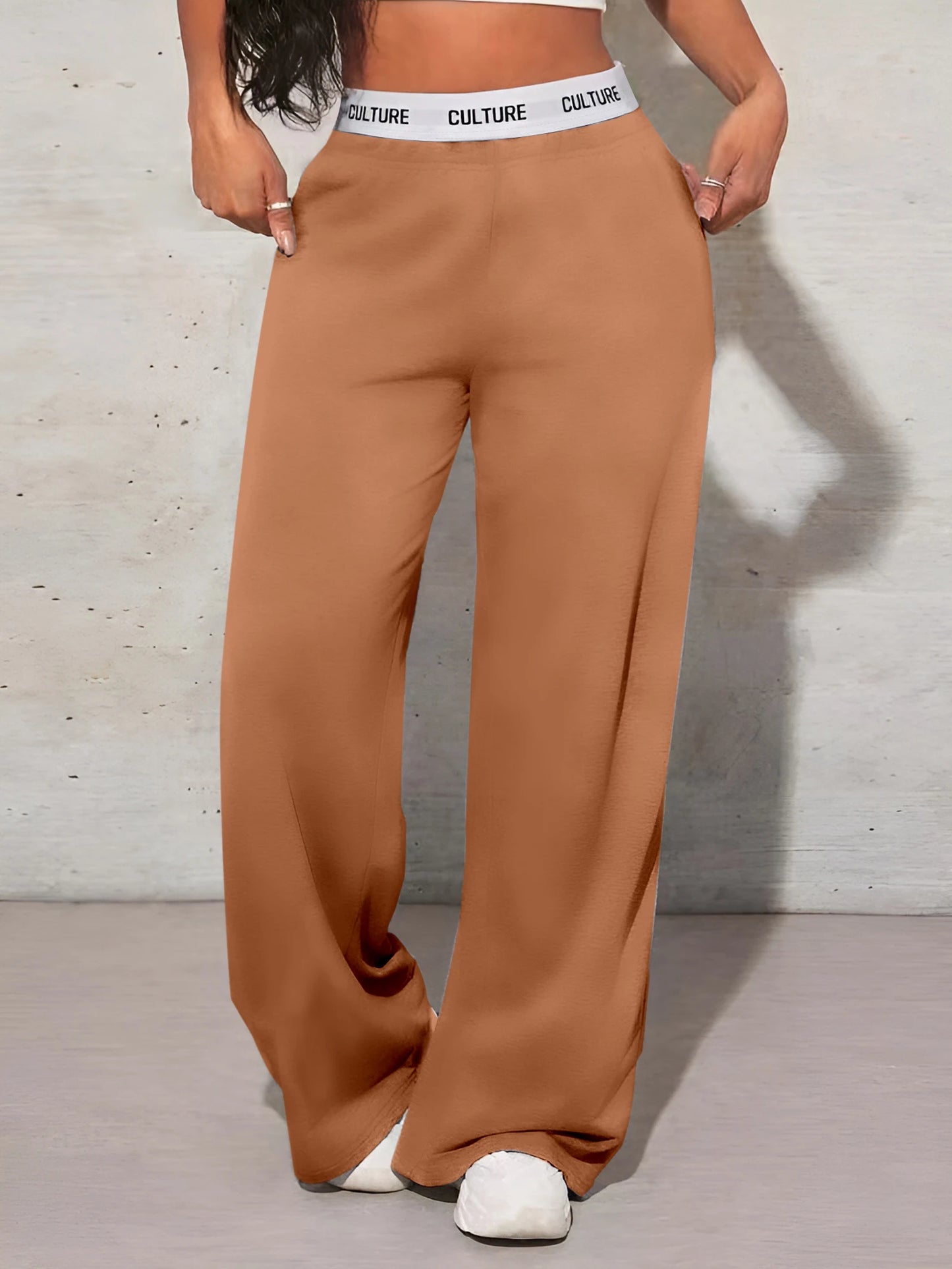 High-Waist Wide-Leg Sweatpants with Letter Waistband | Wovetsa