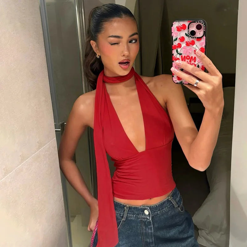 Low-Cut Backless Camisole Top | Wovetsa