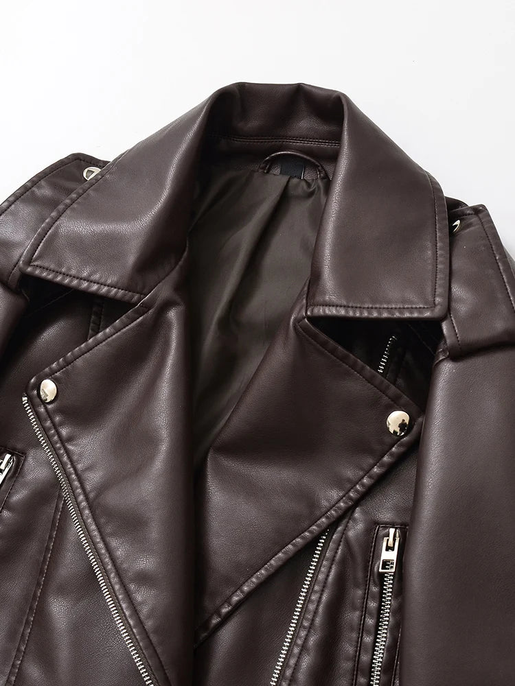 Vintage Belted Faux Leather Moto Jacket | Wovetsa