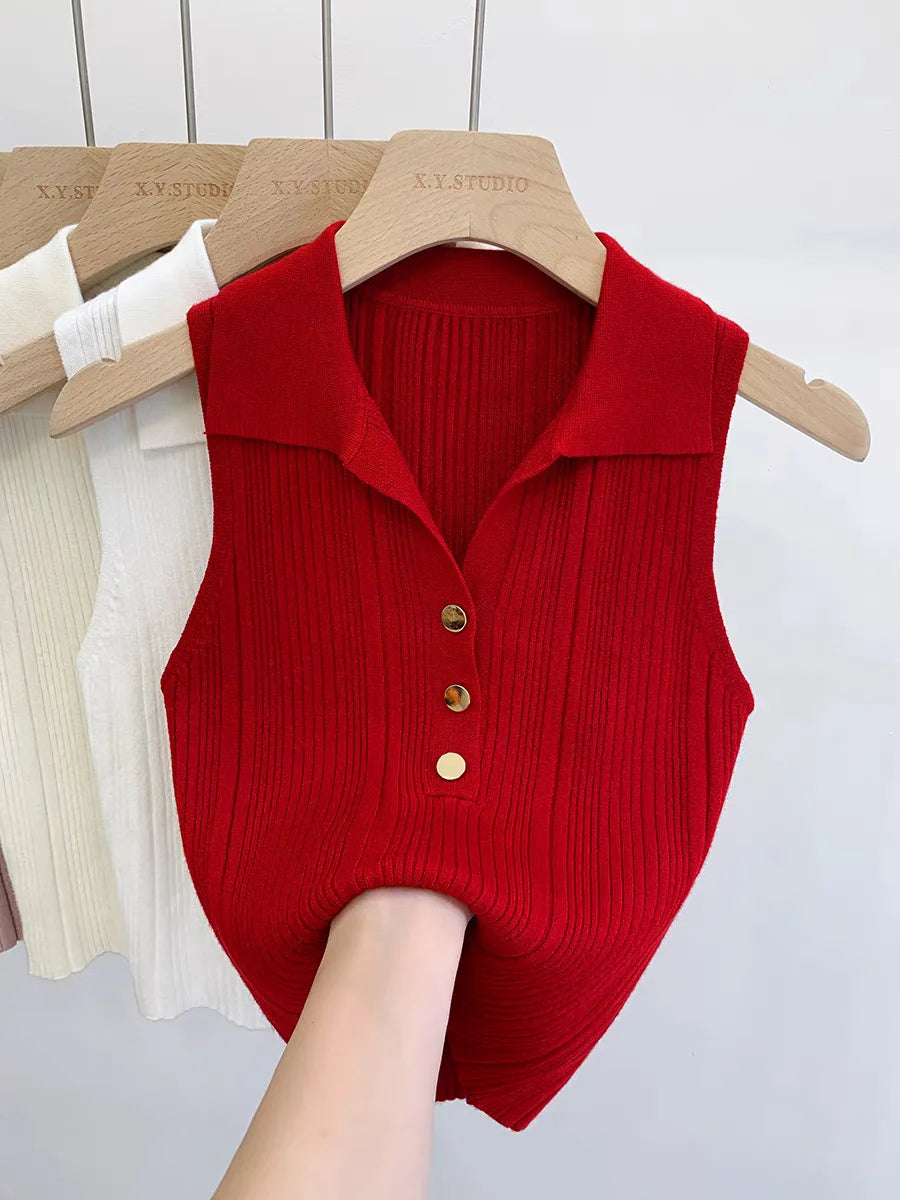 Gold Button Knit Sweater Vest | Wovetsa