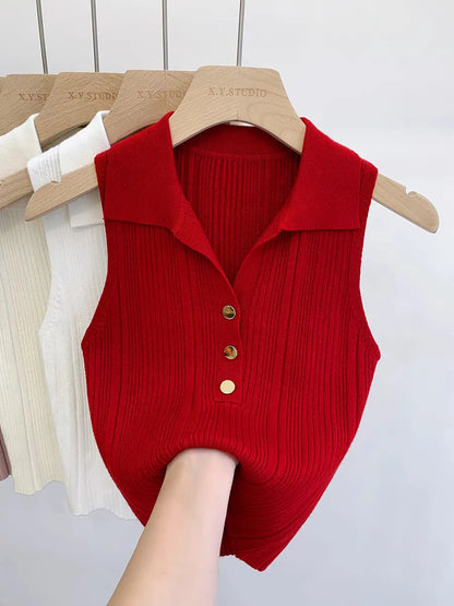 Gold Button Knit Sweater Vest | Wovetsa