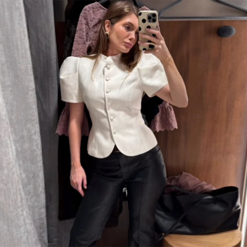 Striped Turtleneck Loose Blazer | Wovetsa