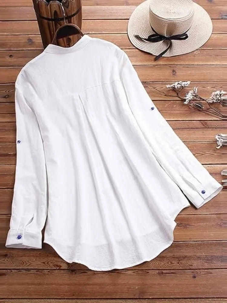 Plus Size in-Stock Best-Seller Simple Tops New Chic Printing Shirt Versatile Stand Collar Colorful Breathable Office Clothing