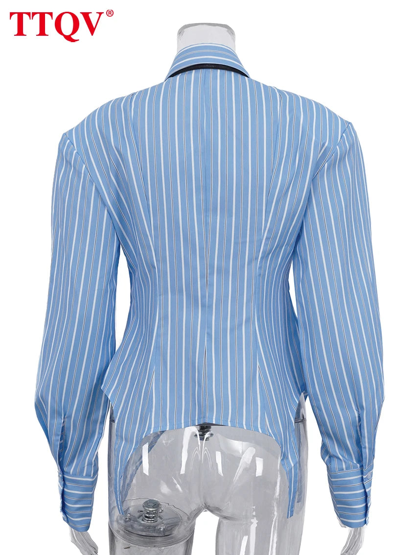 TTQV Fashion Loose Stripe Print Women's Blouse 2026 Casual Lapel Long Sleeve Lady Shirts Elegant Classic Top Female Clothing