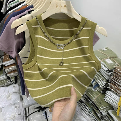 Striped Knit Sleeveless Top | Wovetsa