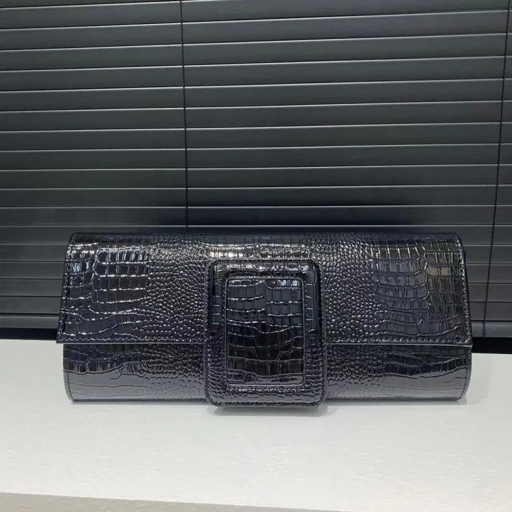 Crocodile Pattern Structured Clutch Handbag | Wovetsa