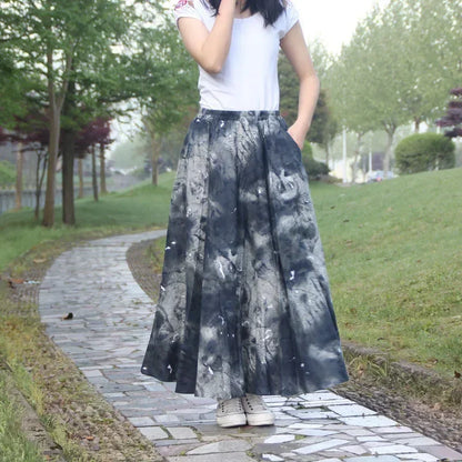 Bohemian Floral Print Cotton Linen Maxi Skirt | Wovetsa