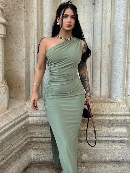 One Shoulder Backless Maxi Dress | Wovetsa