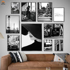 Black & White Luxury Car Paris Street Canvas Wall Art | Wovetsa