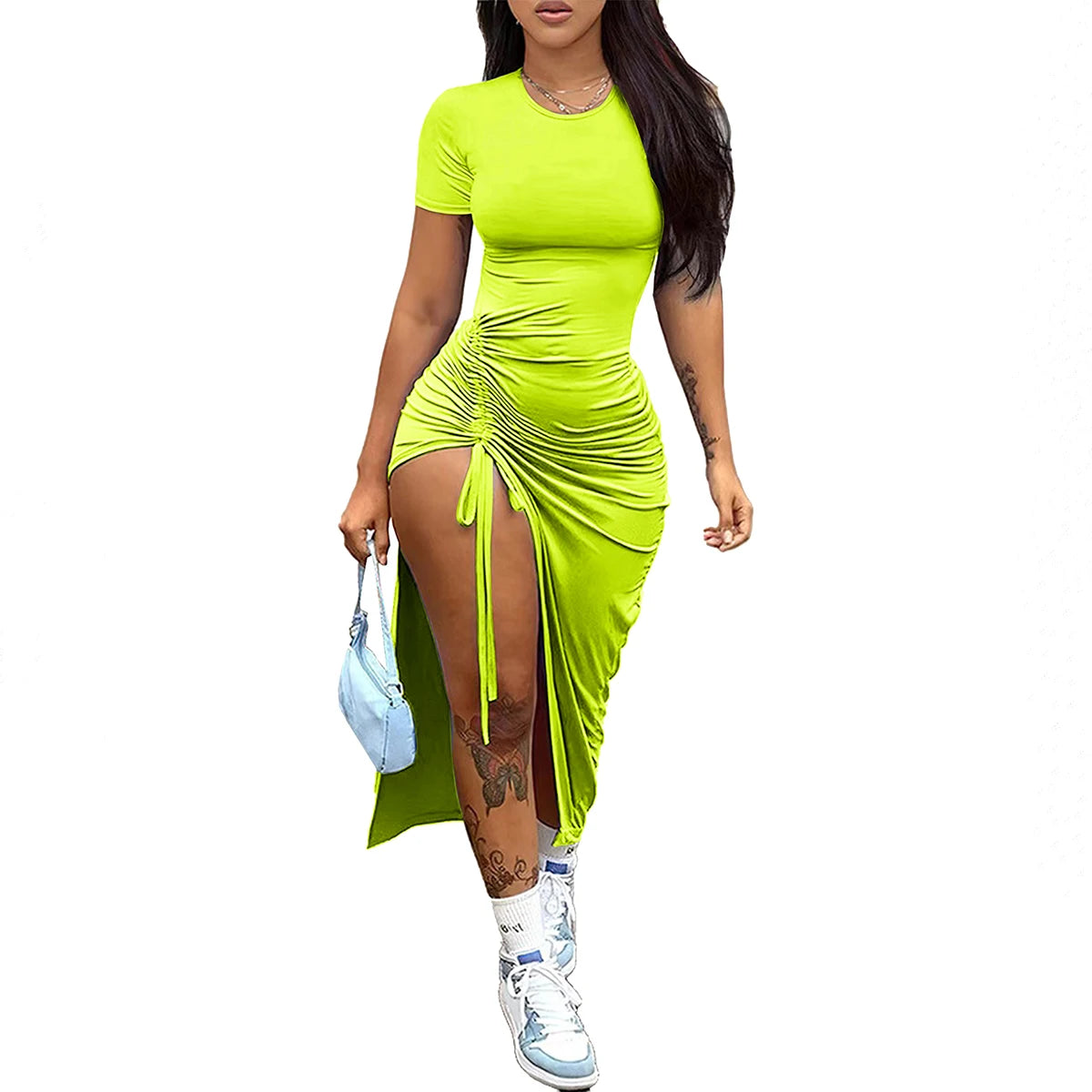 Slim Fit Pleated Split Dress | Wovetsa