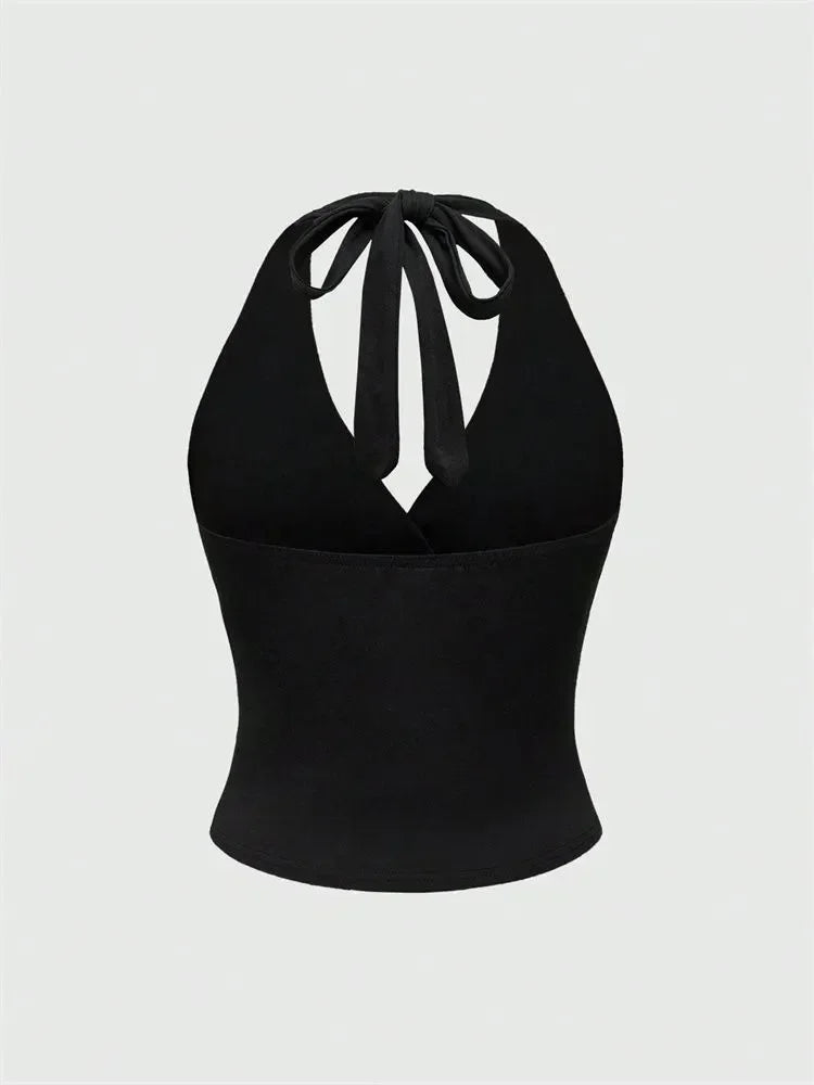 Y2K Backless Halter Ruched Crop Top | Wovetsa