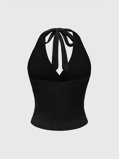 Y2K Backless Halter Ruched Crop Top | Wovetsa