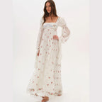 Square Neck Puff Sleeve Empire Waist Boho Maxi Dress | Wovetsa