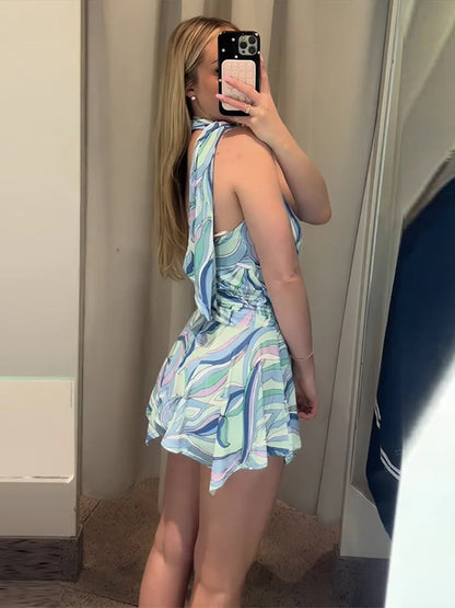 Swirl Print Halter Mini Dress | Wovetsa
